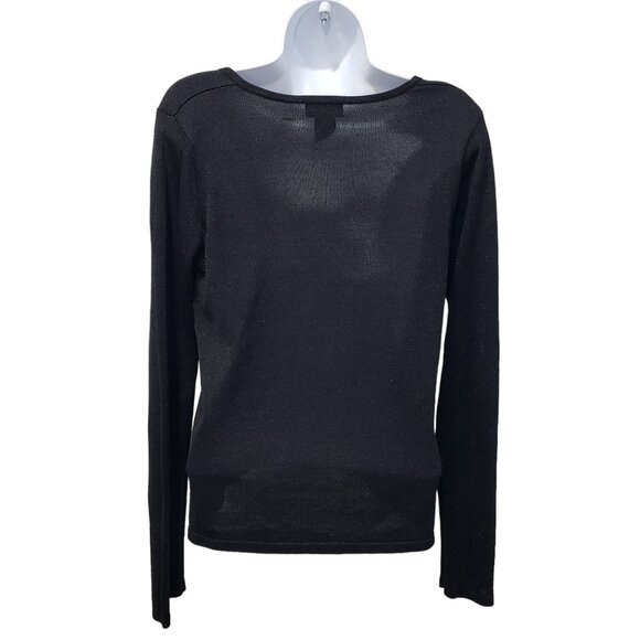 NY&CO Silk Blend Sweater Top Black Metallic Shimmer Quiet Luxury Capsule Women M - Picture 7 of 11
